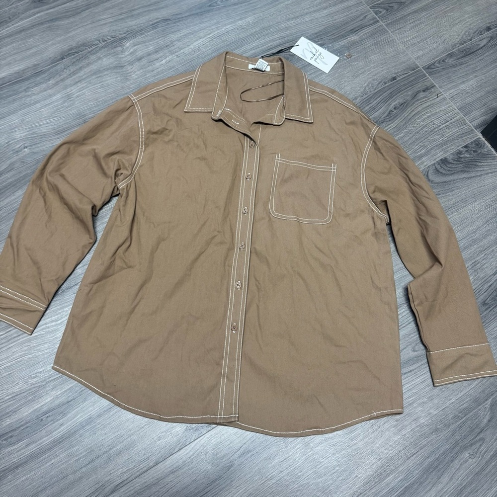 Rachel Paige Men's Casual Button Down Shirt - Brown